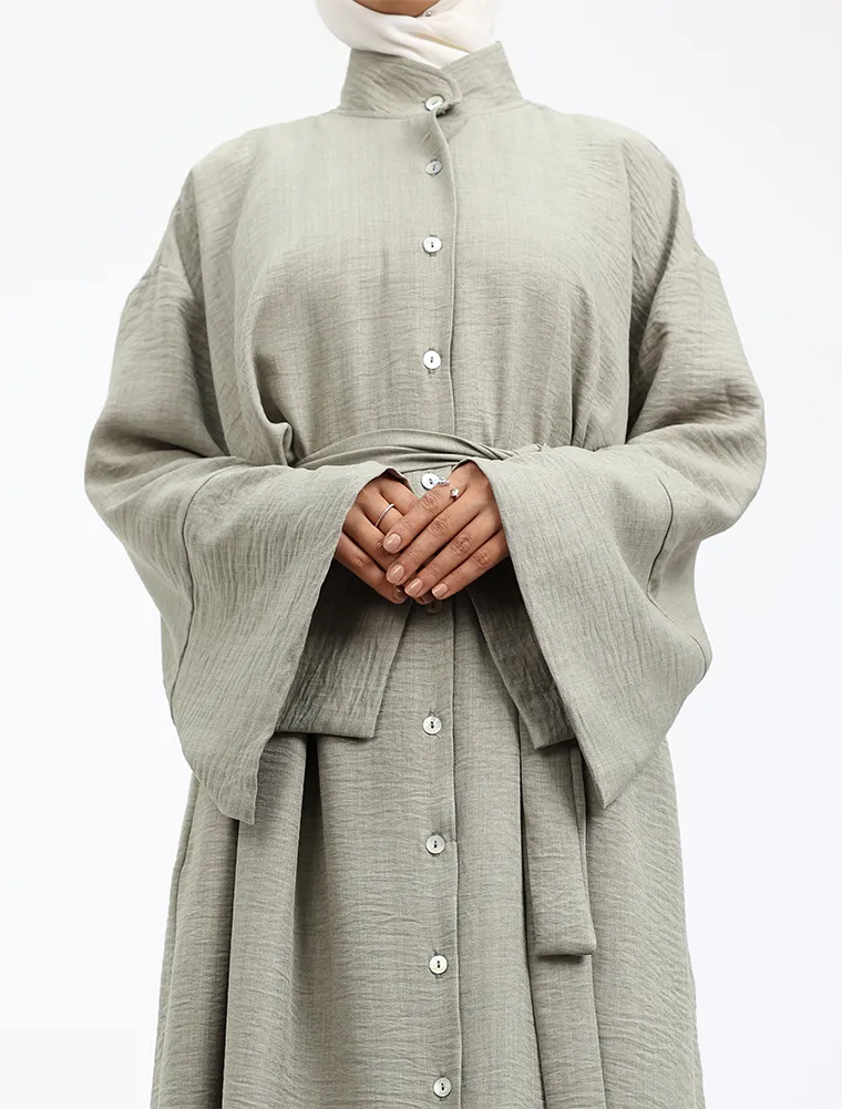 Khaki Linen Feel Mandarin Shirt